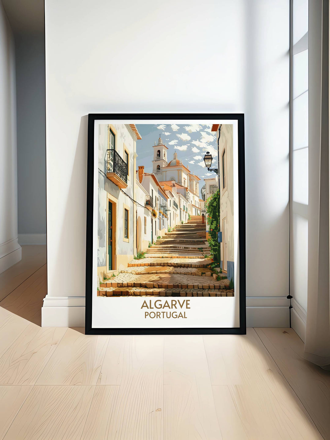 Faro old town print showcasing the historic charm and beautiful architecture of this iconic Algarve area. Perfect for home decor or as a thoughtful gift for any occasion.