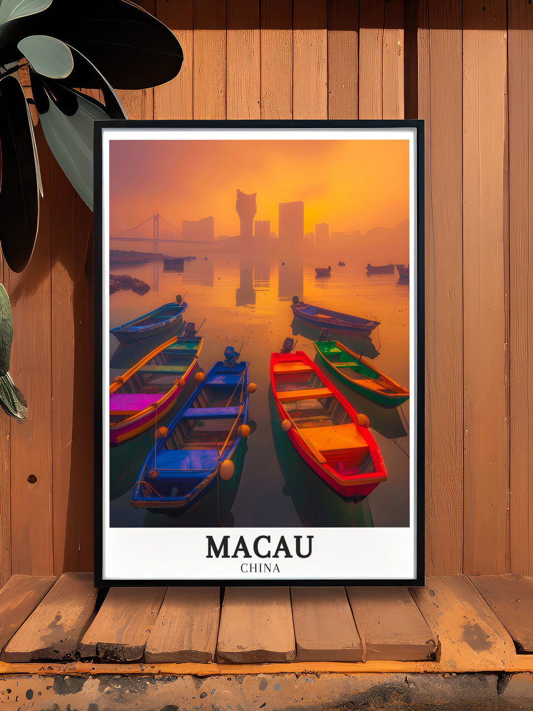 The iconic Macau Outer Harbour Macau Skyline and South China Sea are showcased in this beautiful Macau Travel Poster Print Ideal for home decor or as a special gift this artwork captures the dynamic energy and elegance of one of Asias most captivating cities