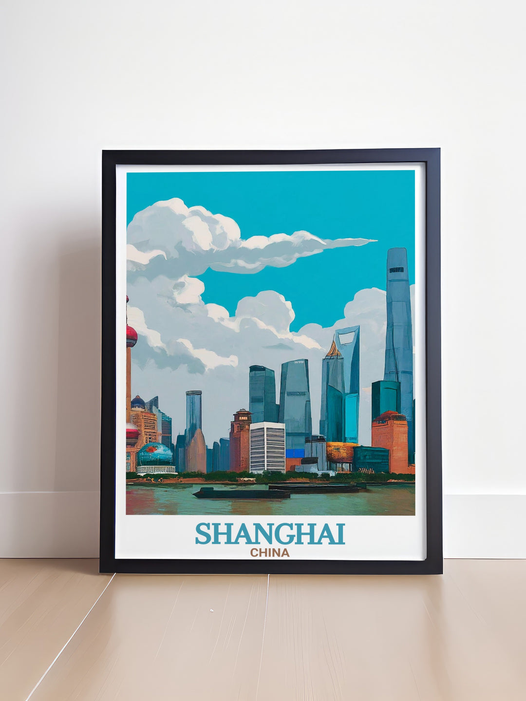 This framed art piece showcases the stunning skyline of The Bund in Shanghai, where historical buildings meet modern skyscrapers. A perfect gift for anyone with a love for travel and architecture, this art print offers a captivating view of Chinas cultural heart.