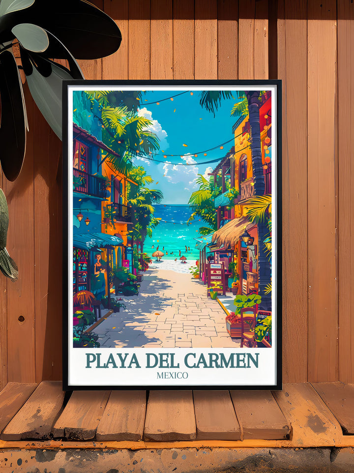Transform your space with Playa Del Carmen artwork featuring La Quinta Avenida and the Caribbean Sea bringing the lively spirit of Mexico into your home decor perfect for any room.