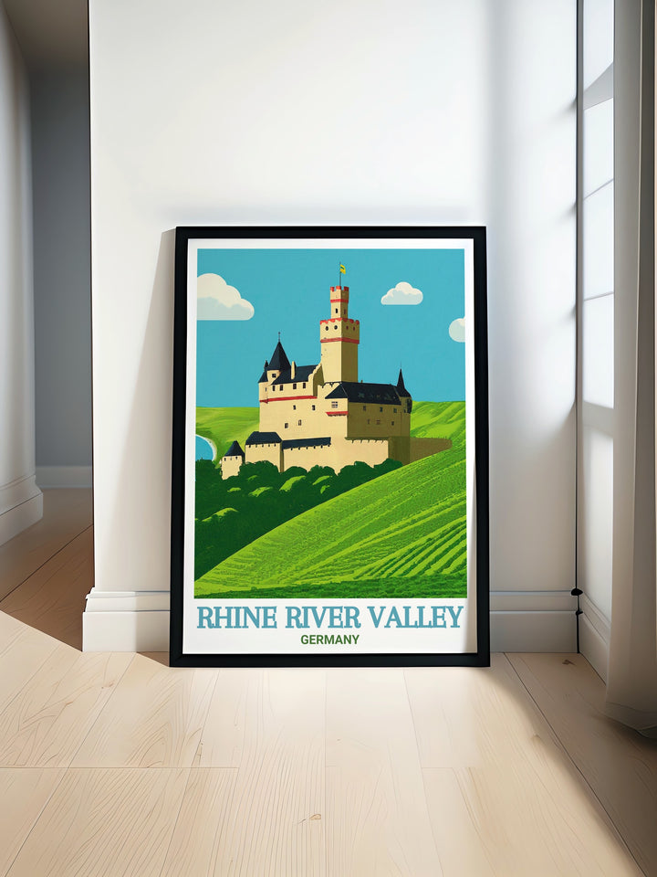 Marksburg Castle modern prints showcasing the stunning beauty of Germany perfect for elegant home decor and travel art gifts