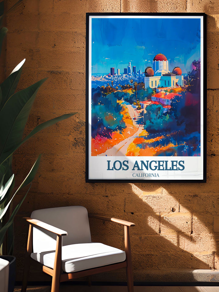 Stunning Los Angeles skyline print with Mount Hollywood and Griffith park ideal for those who love California and want to bring its beauty into their homes