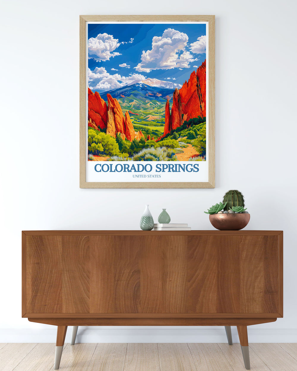 Beautiful Colorado Poster showcasing the natural beauty of Garden of Gods and Pikes Peak ideal for any room