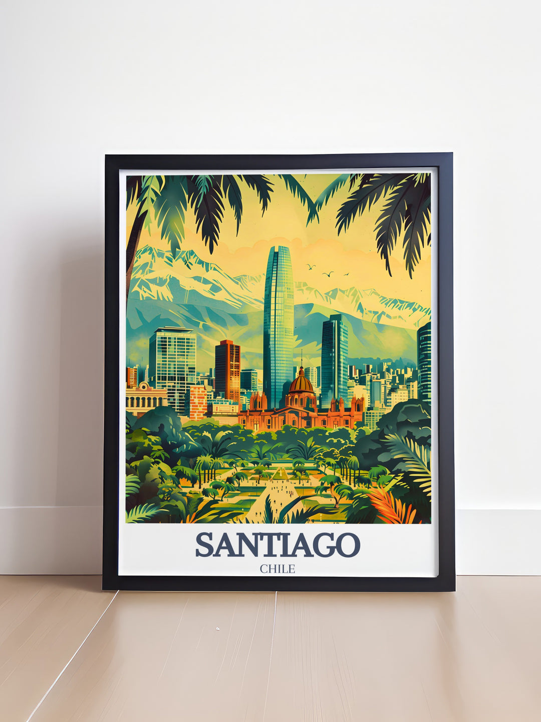 Beautiful Spain travel print featuring Cerro San Cristobal and Plaza de Armas This Santiago wall art is a perfect way to celebrate your love for Spanish culture and landmarks while adding a modern yet classic touch to your home decor