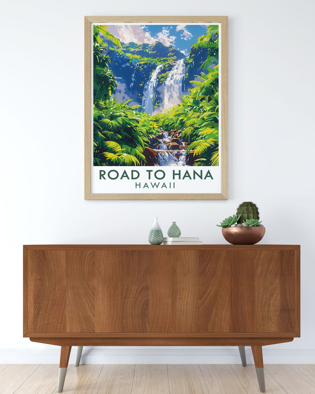 Road to Hana art print highlighting the lush greenery and breathtaking views of this iconic Hawaiian drive. Twin Flame framed prints add a touch of elegance and tranquility, making them perfect for modern and stylish home decor.