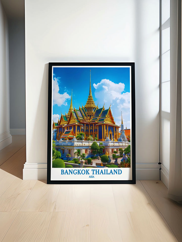 Grand Palace framed art capturing the exquisite architectural detail and golden hues of this iconic Thai landmark, perfect for adding a touch of royalty and cultural richness to any decor.