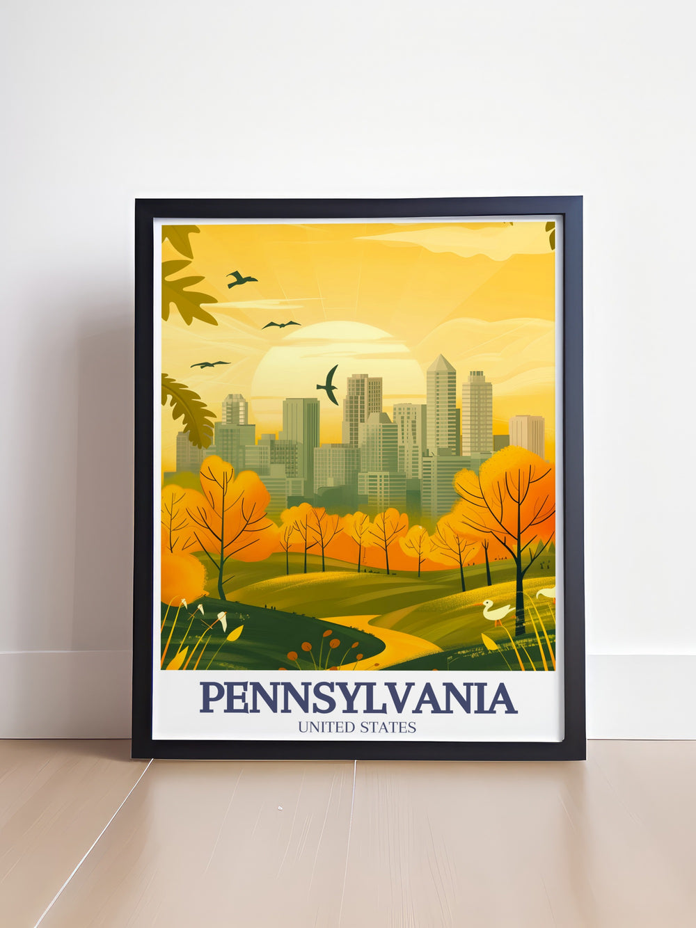 Featuring the iconic PPG Place Tower in Pittsburgh and the picturesque Spring Garden neighborhood in Philadelphia, this Pennsylvania travel poster offers a perfect balance of modernity and tradition. Ideal for any Pennsylvania fan.