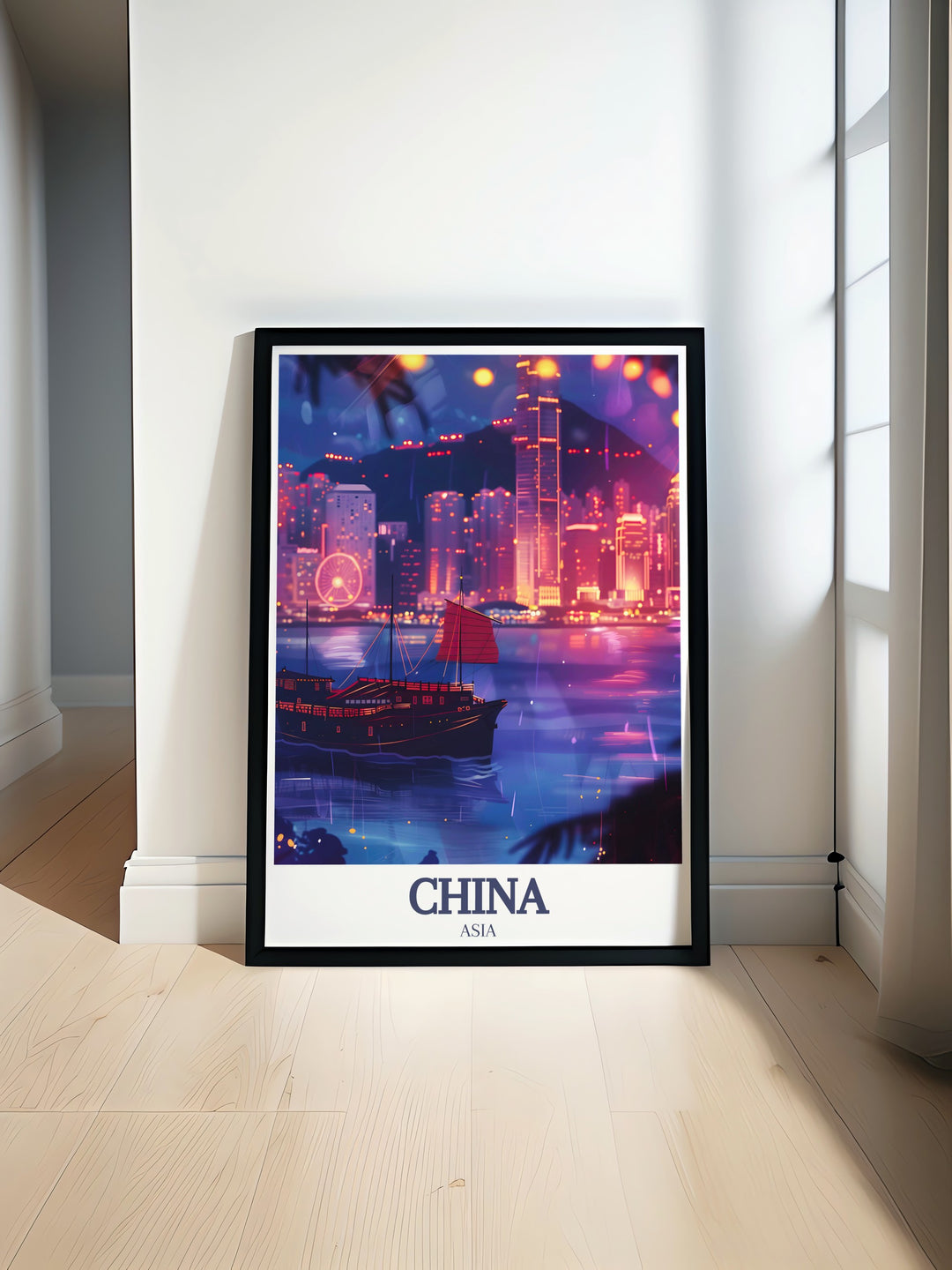 Featuring a captivating view of Victoria Harbour, this China travel poster showcases Hong Kongs skyline in all its glory. The contrast between the bustling city and the calm harbour is perfectly captured, making this canvas art an exceptional addition to any home. Perfect as a gift or for personal decor, this print brings a piece of Hong Kong into your world.