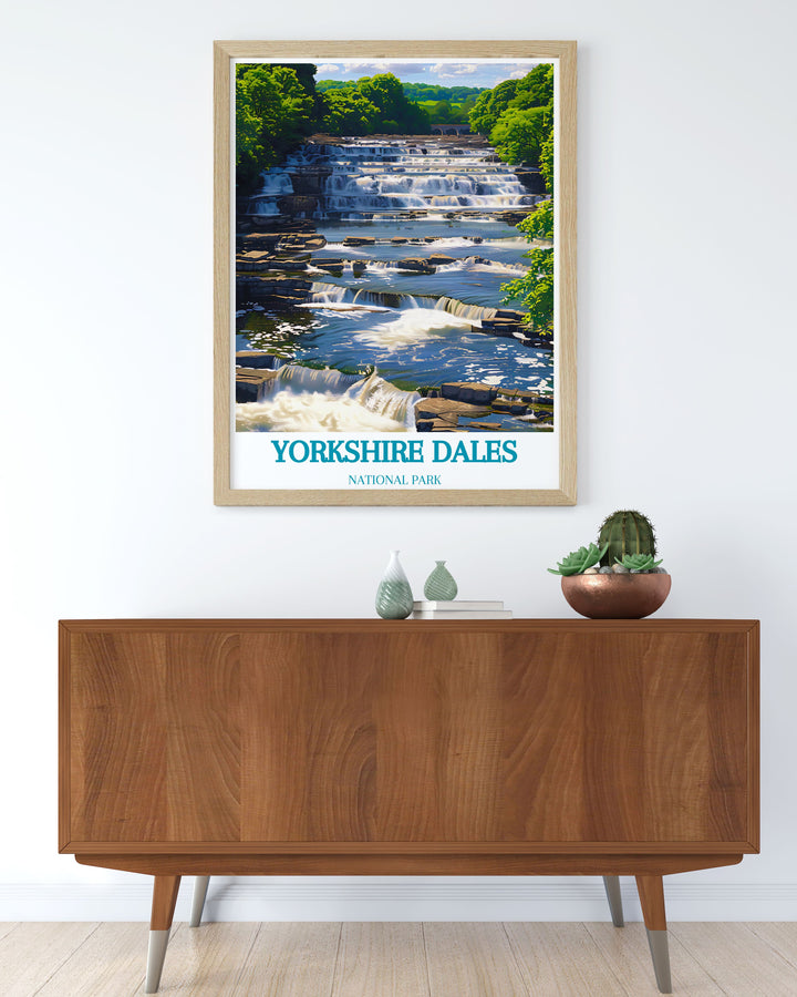 Elevate your wall decor with this exquisite Yorkshire travel print featuring Aysgarth Falls and the majestic Ribblehead Viaduct offering a serene glimpse into the picturesque landscapes of the Yorkshire Dales perfect for any art and collectibles collection.