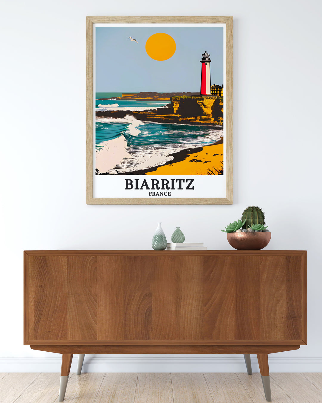 Biarritz Art Print featuring Plage de la Cote des Basques and Phare de Biarritz this artwork is perfect for transforming any room into a serene space that reflects the beauty of the French coastline a great choice for travel enthusiasts and art lovers