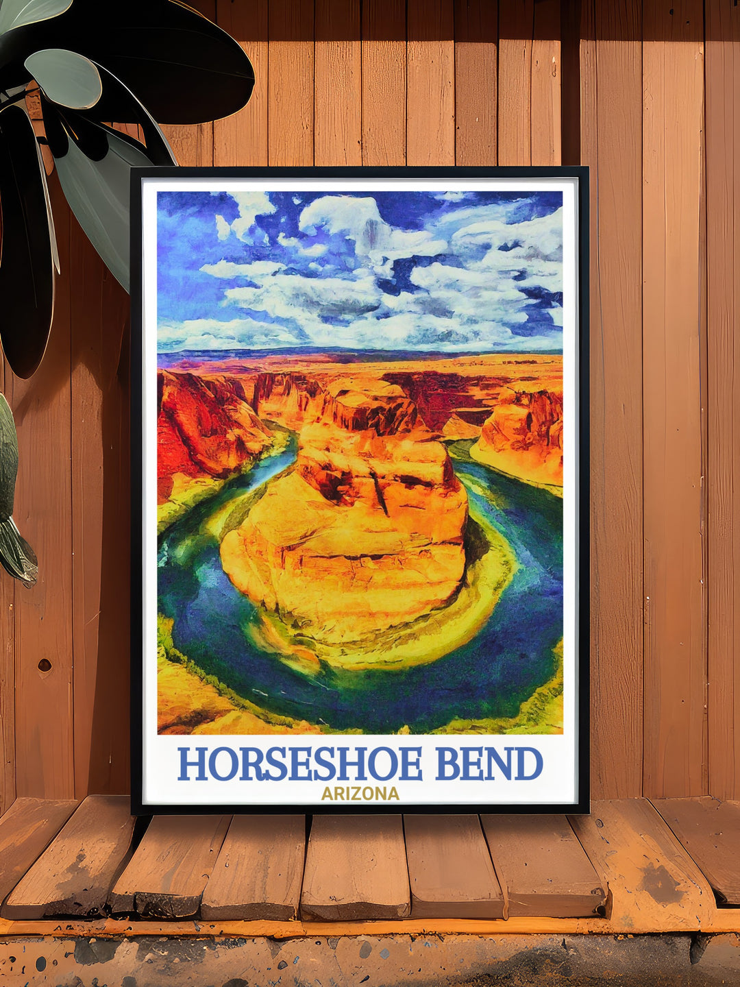 This framed art of Horseshoe Bend captures the natural beauty of Arizonas Grand Canyon, offering a striking representation of one of the countrys top National Park landmarks.