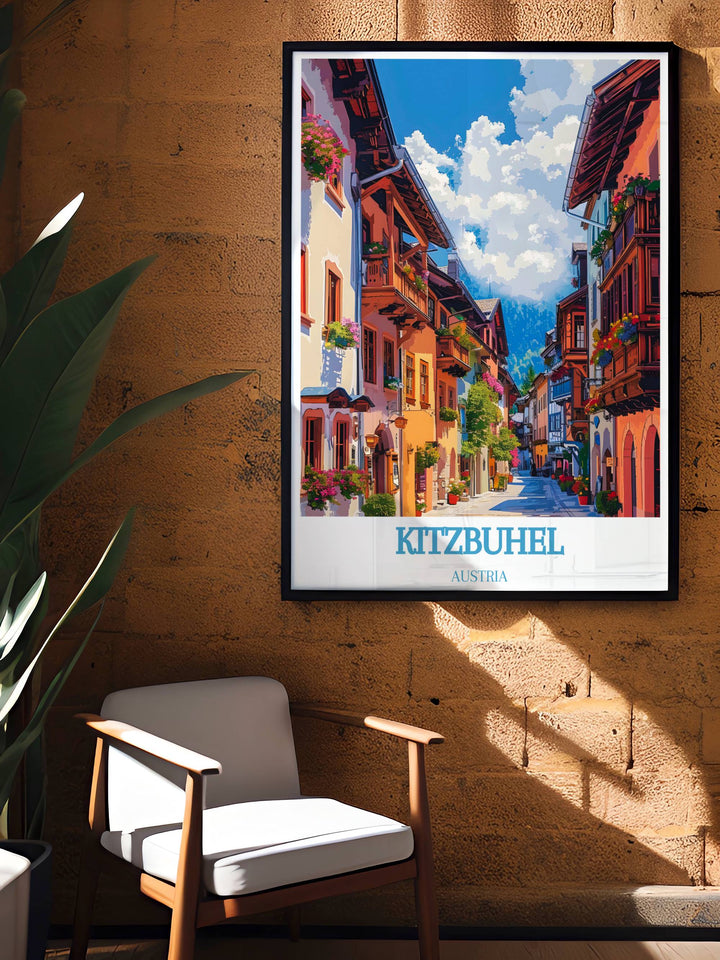 Kitzbuhel old town Elegant Home Décor featuring the excitement of the Hahnenkamm Ski Race and the serene beauty of Kitzbuhel old town ideal for transforming your living space