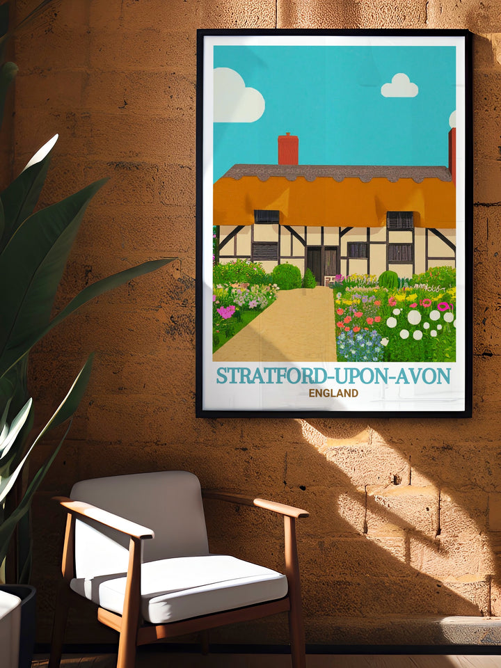 Enjoy the beauty of Stratford upon Avon every day with our stunning wall art featuring Anne Hathaways Cottage an ideal England travel gift for lovers of history and culture.