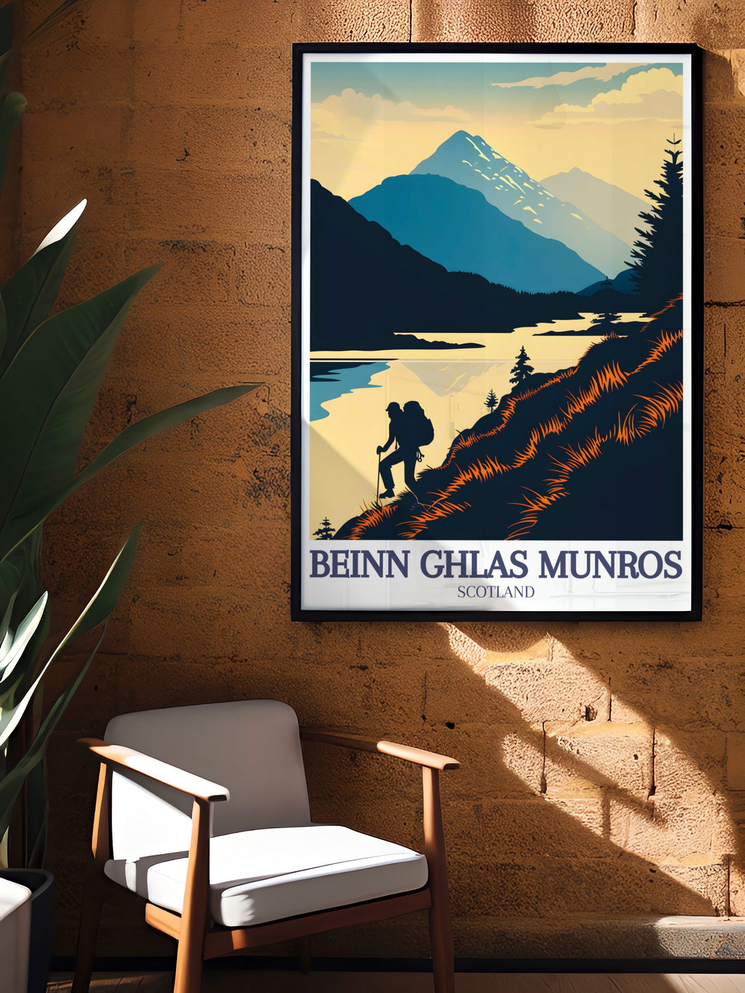 Ben Lawers and Loch Tay vintage print showcasing the tranquil beauty of the Scottish Highlands with Beinn Ghlas Munro. A perfect piece for any nature lovers home decor.