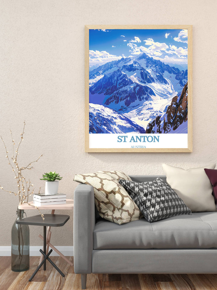 Valluga Mountain Modern Art and St Anton Ski Print make a perfect combination for any winter decor. These prints offer a unique blend of vintage and modern styles bringing a chic and vibrant touch to your home.