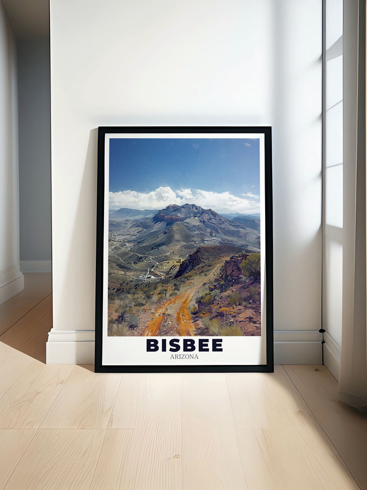 Mule Mountains wall art showcasing the beauty of Arizonas rugged landscape. This Arizona travel print is a stunning addition to your home decor perfect for anyone who loves Bisbee and the natural beauty of Arizonas Mule Mountains.