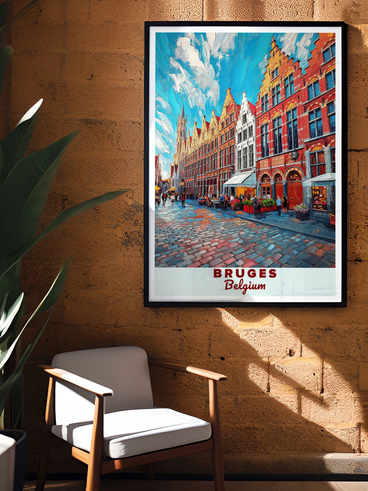Charming Grote Markt home decor highlighting the beauty of Belgiums iconic square. This artwork brings a touch of history and elegance to any room, making it a perfect piece for art collections or travel themed decor.