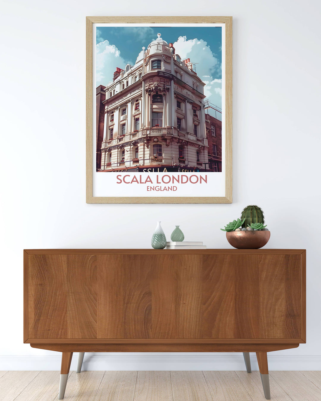 Scala London poster featuring the iconic exterior façade of the music venue in Kings Cross perfect for music enthusiasts and art lovers who value timeless London architecture Art Deco elegance and stunning wall art for living rooms offices and more