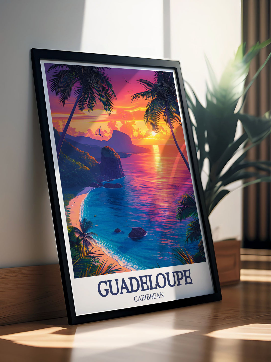 Showcasing the serene beauty of Grand Anse beaches, this travel poster captures the endless stretches of sand and the gentle waves of the Caribbean Sea. Perfect for beach lovers, this artwork brings a touch of tropical paradise into your living space.