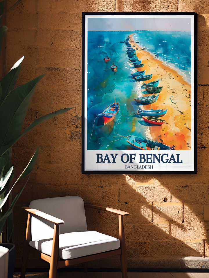 Beautiful Buriganga river Dhaka Bay of Bengal travel poster with intricate designs and vibrant colors bringing the dynamic essence of Bangladesh into your living space