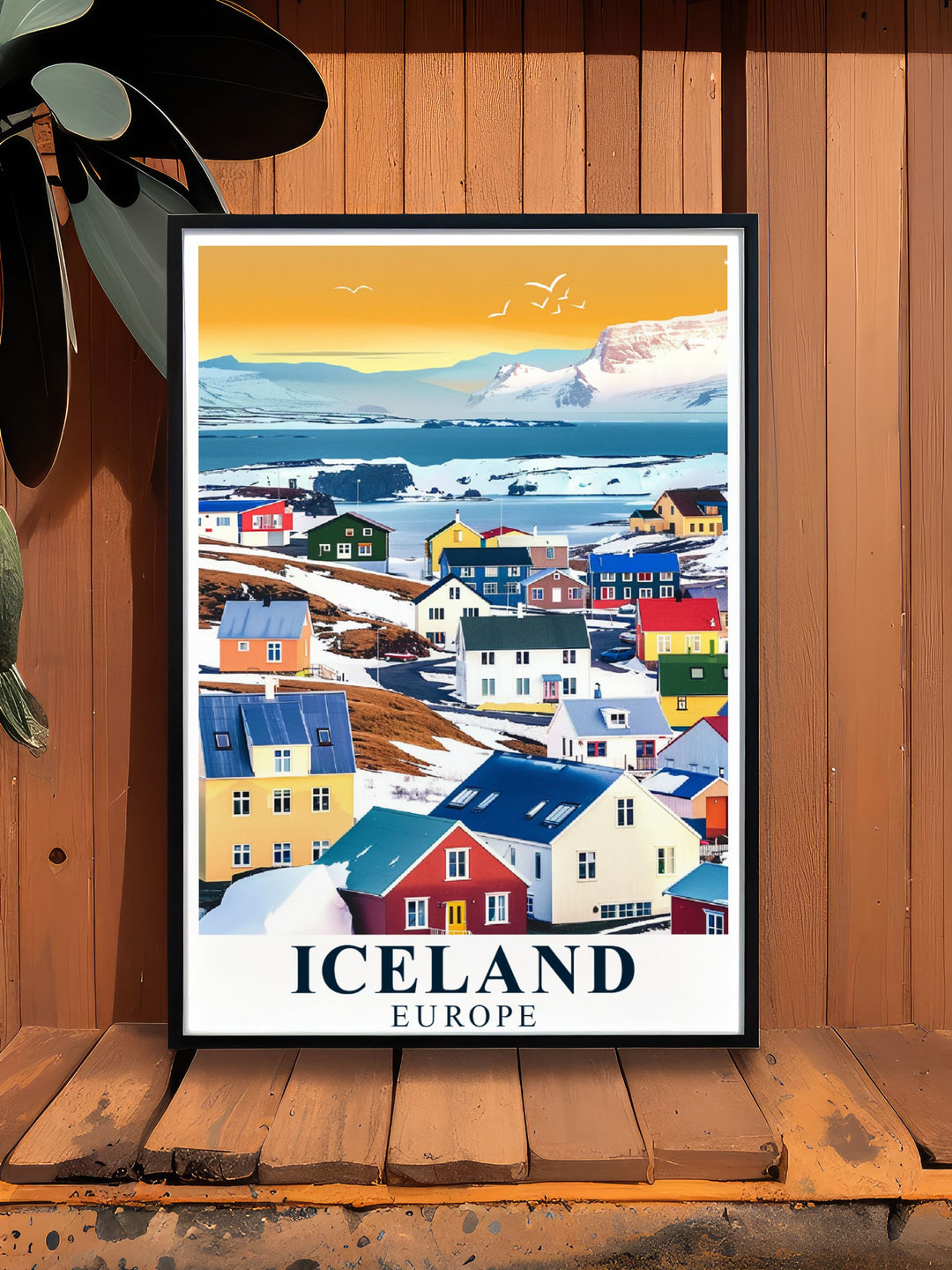 Framed art featuring the picturesque landscapes of Ísafjörður, including its vibrant fishing community and stunning natural surroundings, bringing the beauty of Iceland into your space.