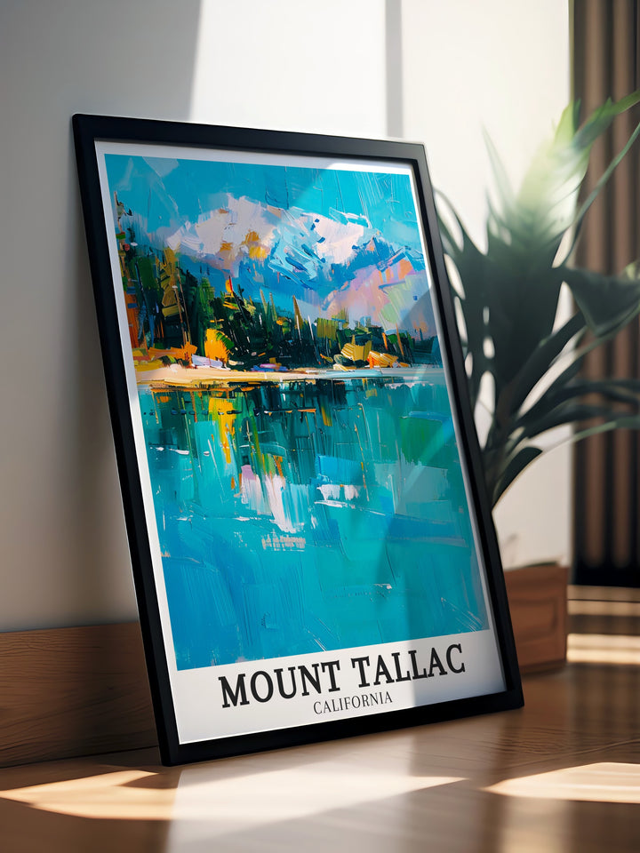 This Mount Tallac travel print brings the best of Californias outdoor beauty into your home, highlighting the peaceful waters of Lake Tahoe and the breathtaking views of Emerald Bay in stunning detail.