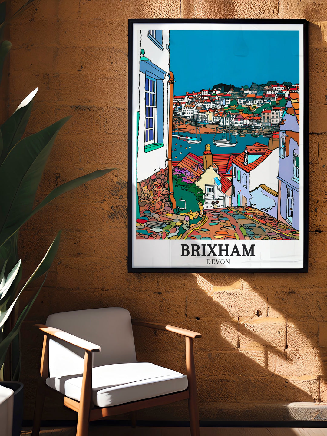 This Brixham Vintage Poster is a nostalgic reminder of Englands maritime past, capturing the historic beauty of Brixham Harbour, perfect for any space that celebrates travel and history.