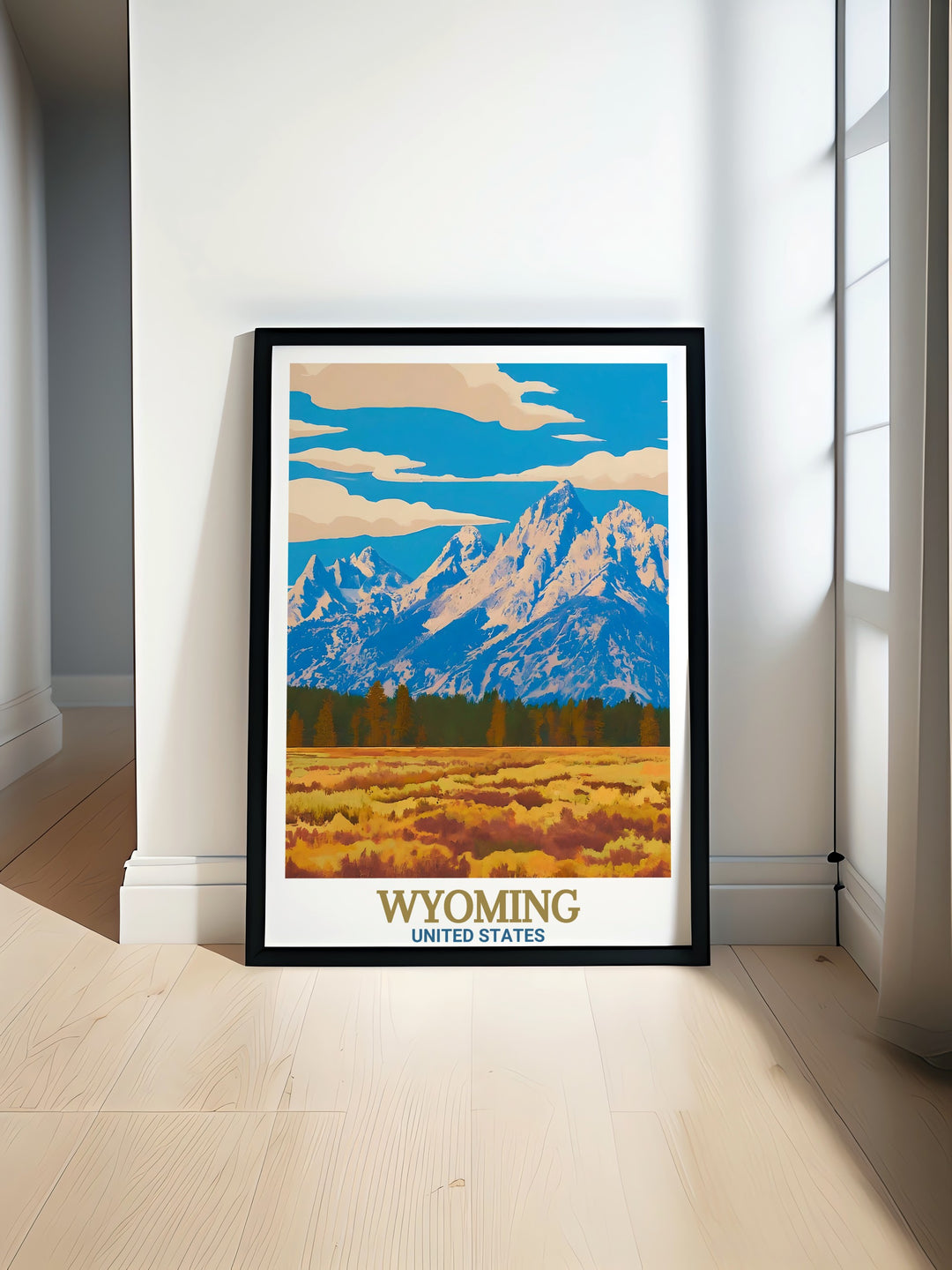 Jackson Hole Poster featuring the iconic Tetons and Corbets Couloir perfect for adding adventure to your home decor with Grand Teton National Park Modern Prints ideal for elegant and stylish living room decor