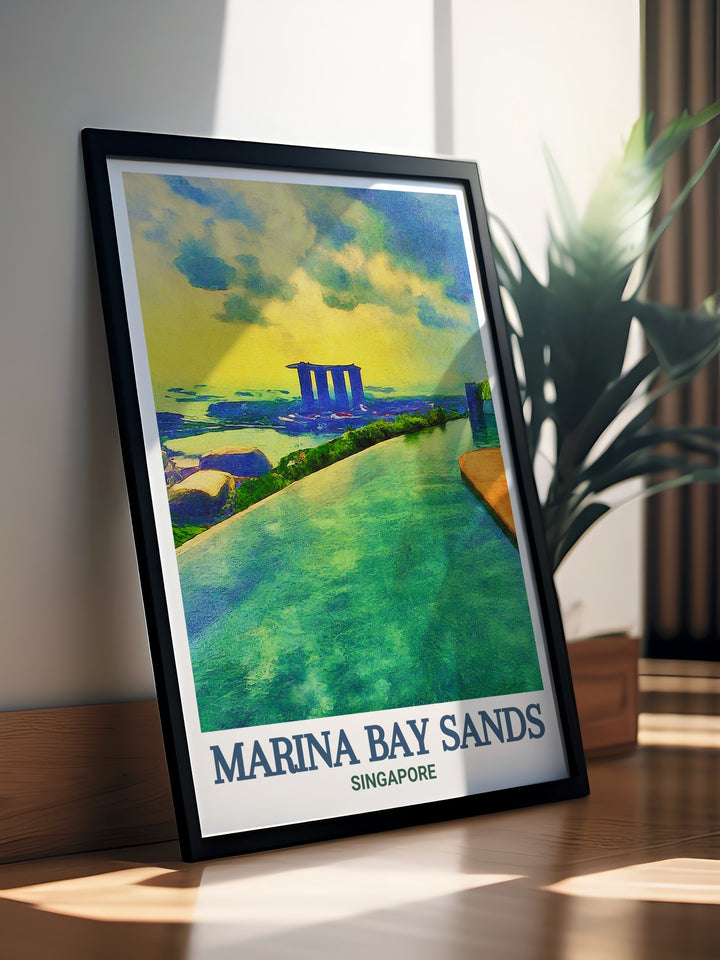 Marina Bay Sands Framed Art highlighting the striking architecture of this Singaporean landmark, with the Infinity Pool as the focal point. This framed piece is perfect for those who appreciate contemporary design and urban aesthetics.