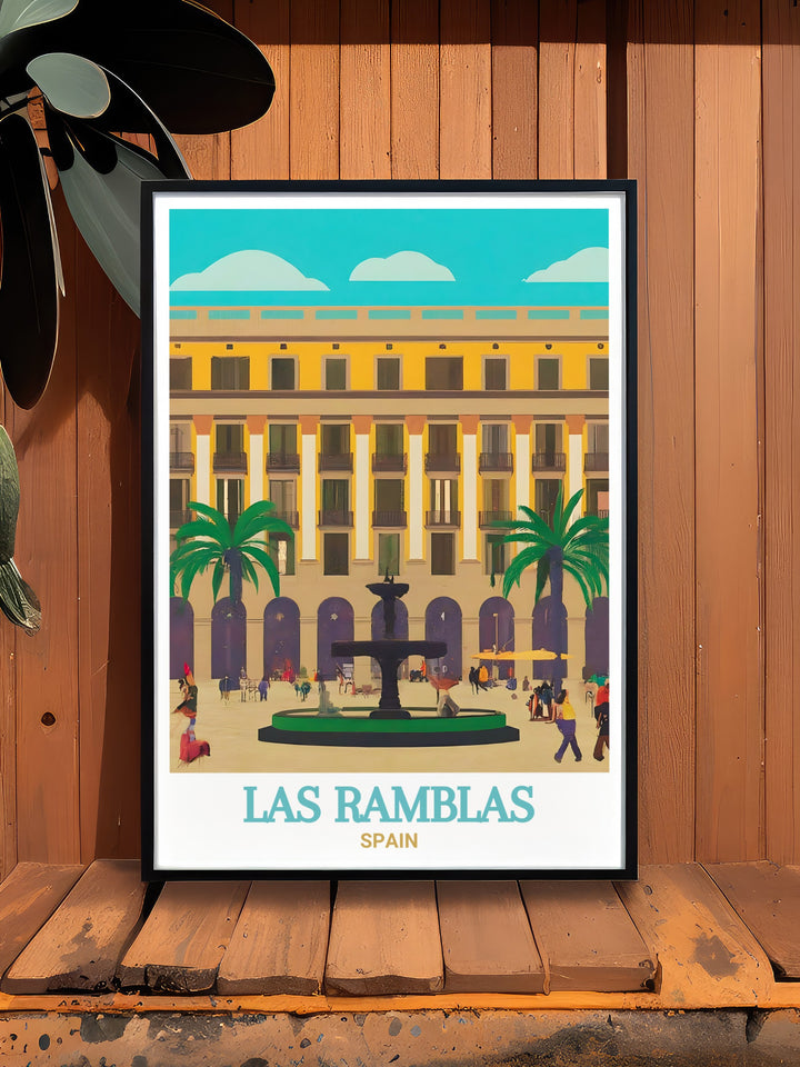 Infuse your home with the architectural beauty of Plaça Reial through this canvas art, capturing the timeless elegance of one of Spains most beloved public squares.