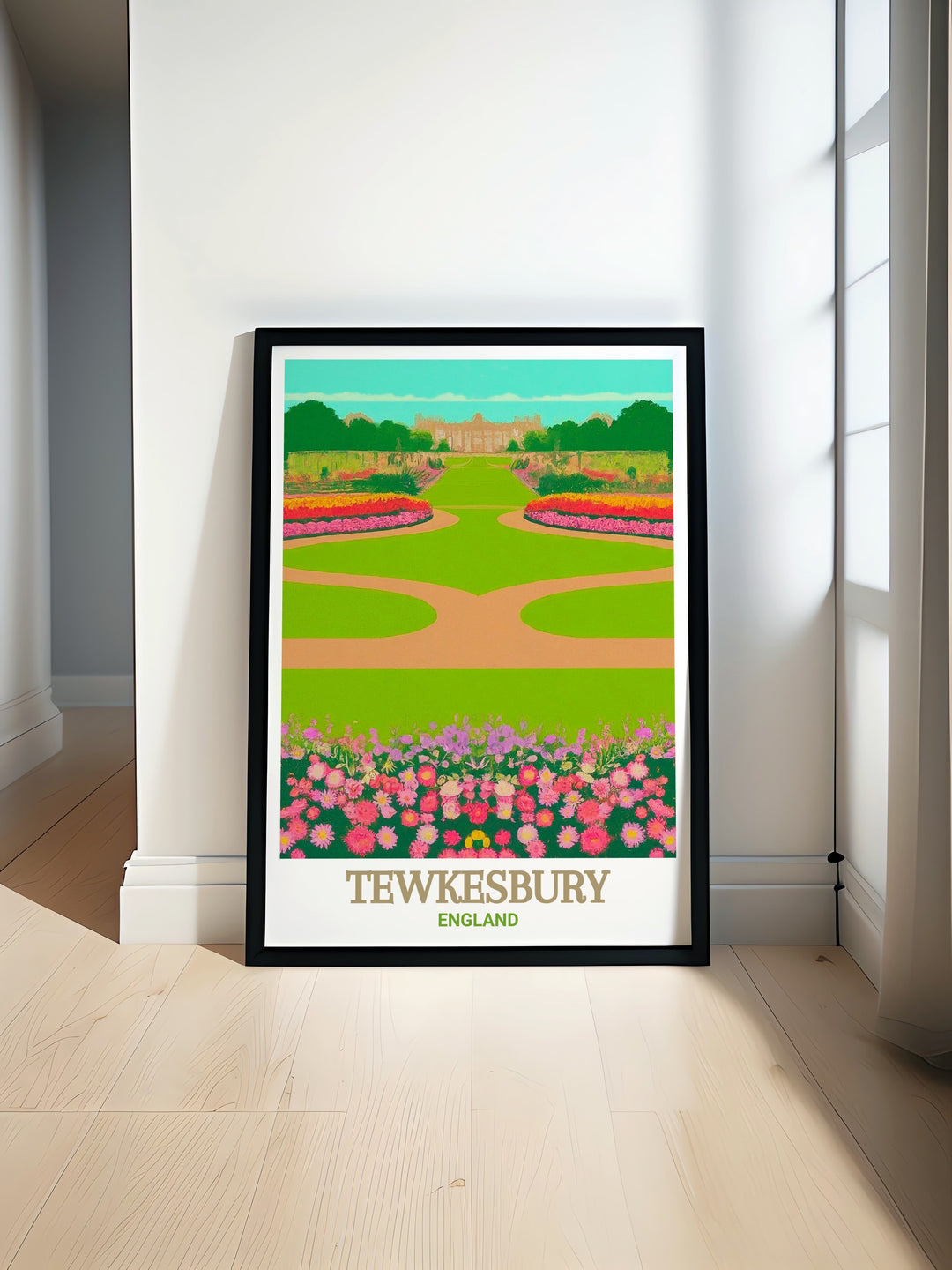 Victoria Gardens modern print showcasing the lush beauty and tranquility of Victoria Gardens ideal for enhancing your home with elegant England wall art or as a thoughtful gift