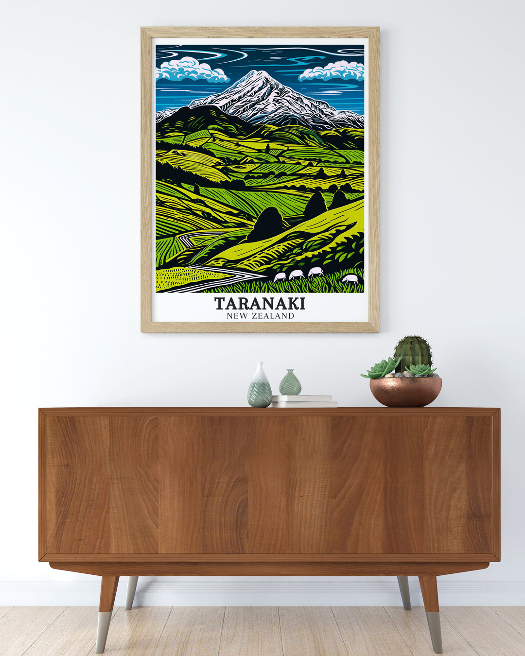 Mount Taranaki print showcasing the impressive peak within Egmont National Park ideal for perfect wall decor and adding a touch of New Zealands natural beauty to your space