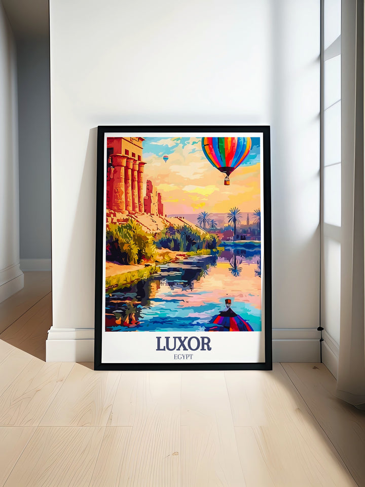 Luxor poster featuring the Luxor temple and Nile river perfect for modern home decor a stunning piece of Egypt travel art that brings the beauty and history of Egypt into your living space