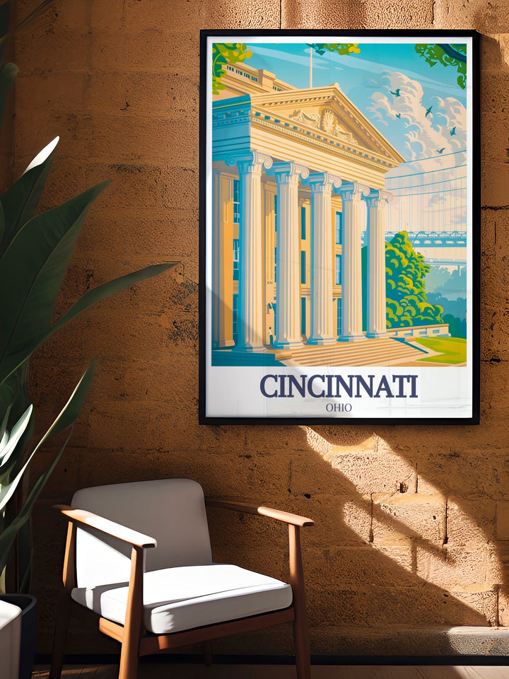 Elegant Cincinnati Art Museum Roebling Suspension Bridge map and painting transforming your home with the timeless appeal of Cincinnatis most famous landmarks printed on premium paper with fade resistant inks