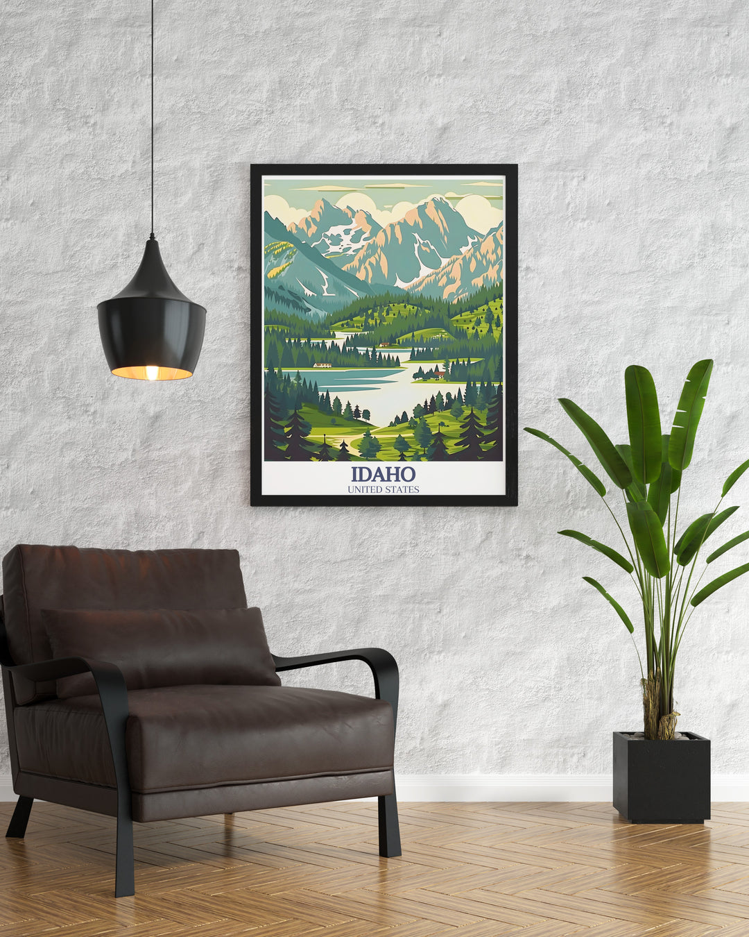 A vibrant travel print capturing the essence of Idahos Sawtooth National Recreation Area and Hells Canyon. Perfect for anyone who loves the great outdoors, this artwork brings the states rugged beauty to life and makes a unique gift for adventure seekers.