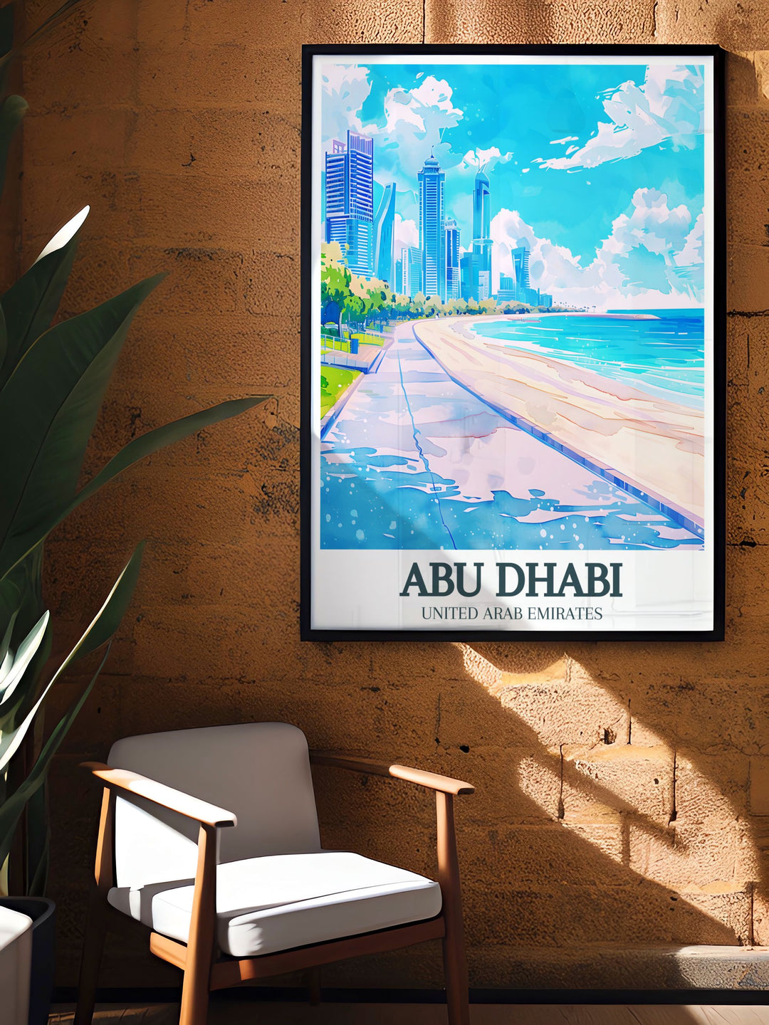 Captivating vintage print featuring Abu Dhabi Corniche and Corniche beach. This Emirates poster celebrates the beauty of the United Emirates and is an ideal gift for travelers and lovers of picturesque landscapes.
