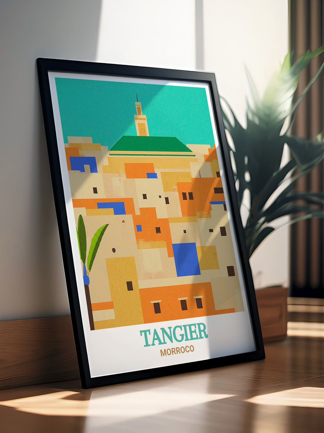 A detailed travel poster of Tangier Medina, capturing Moroccos energetic city life and cultural richness. This artwork is ideal for those who appreciate vibrant, globally inspired wall art.