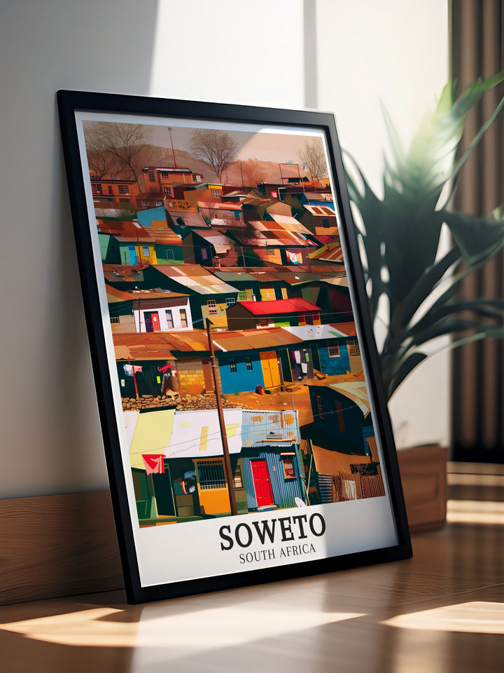 Slum Township Canvas Art capturing the heart and soul of Soweto, offering a unique perspective on the cultural and historical significance of this area within Johannesburg, perfect for lovers of African art.