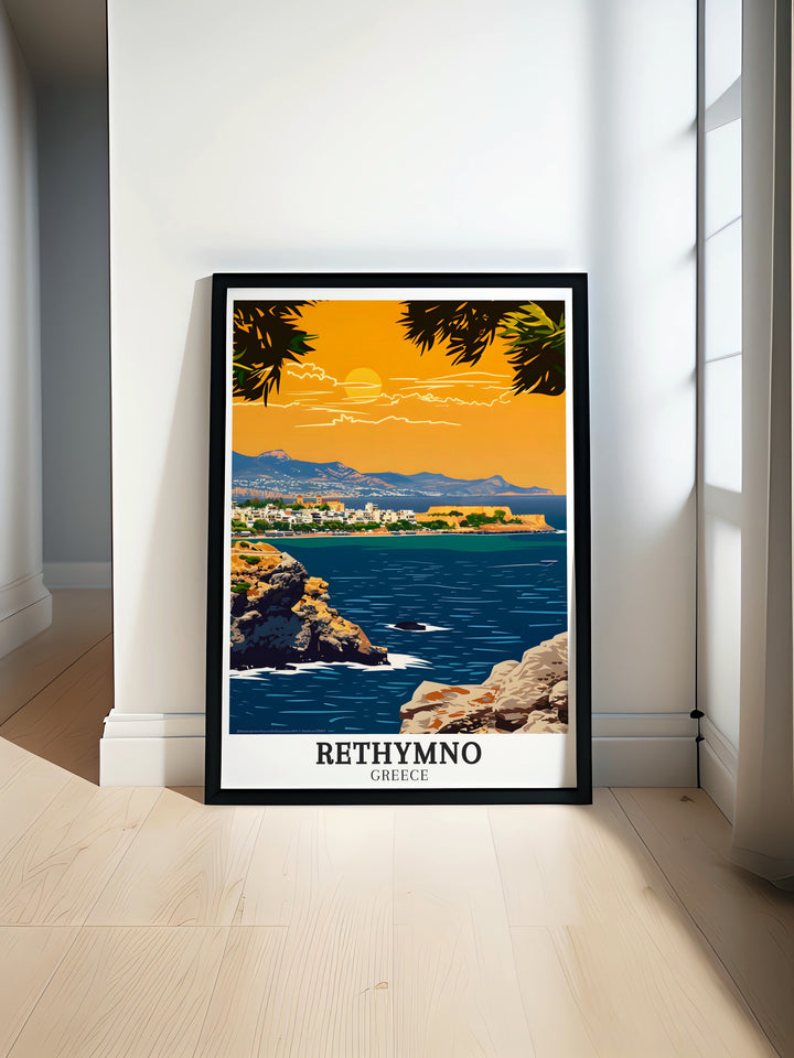 Rethymno Poster Print showcasing the beautiful Fortezza Crete offers a stunning addition to any home wall decor perfect for fans of Greece island art and travelers looking to capture the essence of this charming Greek destination