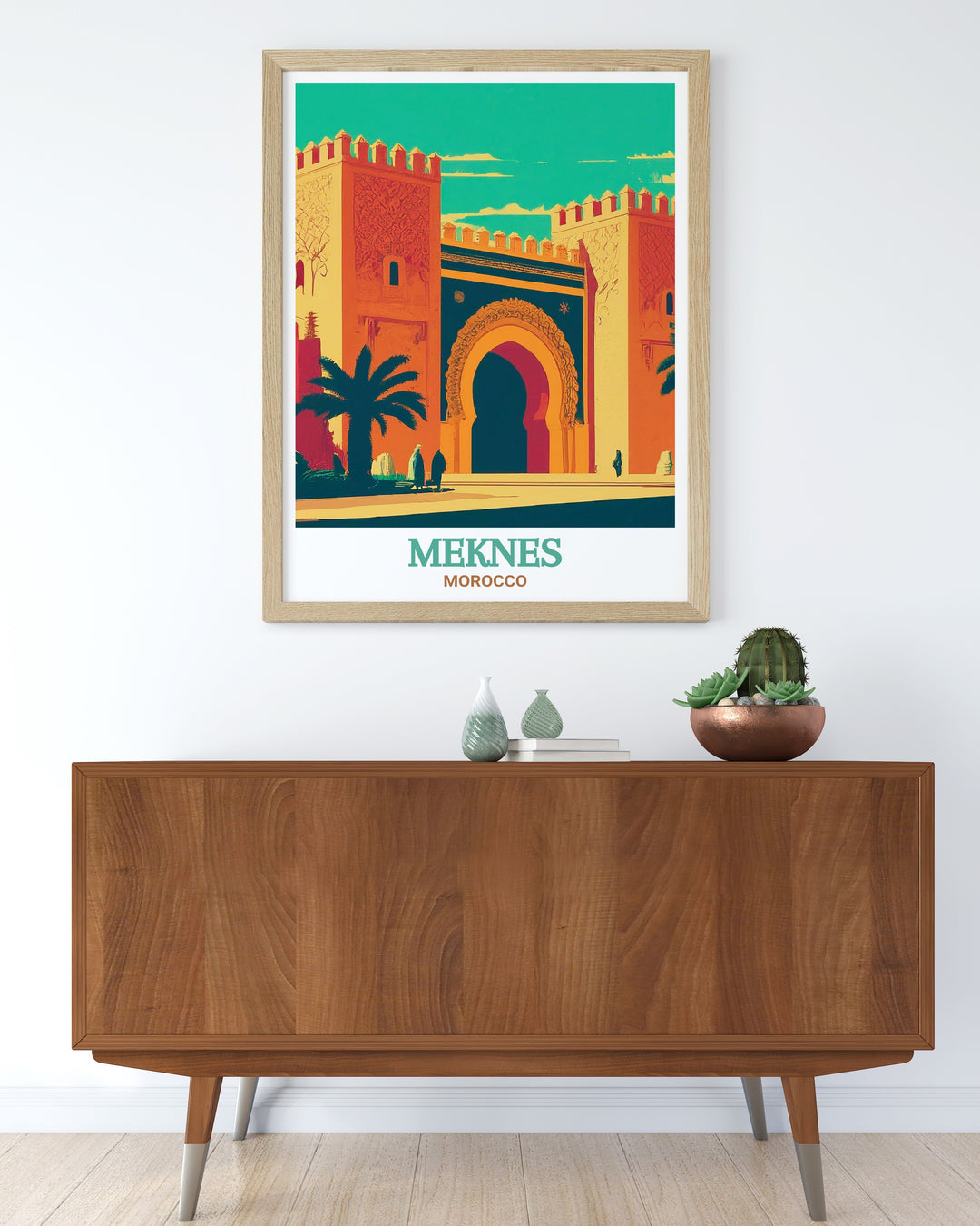 Transform your home with the vibrant colors and intricate details of this Bab Mansour Meknes art print a perfect representation of Morocco wall art this piece is ideal for those who love Moroccan culture and want to bring a piece of it into their home