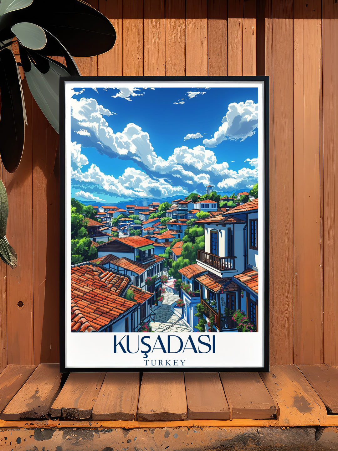 Elegant Sirince poster print that showcases Turkey's beautiful village. This Turkey travel artwork is perfect for adding a touch of heritage to your home decor and makes a thoughtful gift for anyone who loves Turkish art and travel destinations.