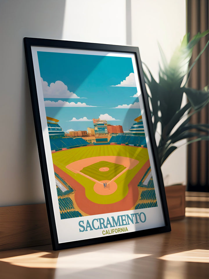 Sophisticated Sacramento Poster with a beautiful black and white street map including Raley Field making it a timeless piece for your living room or office a perfect gift for any occasion