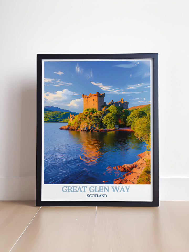 This vibrant depiction of the Great Glen Way highlights the scenic trail and its historical importance, inviting viewers to explore Scotlands rich heritage and breathtaking landscapes.