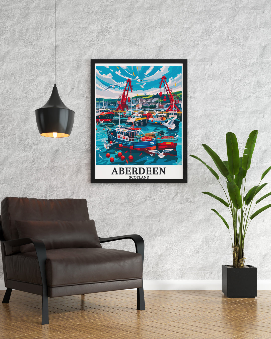 Aberdeen Harbour Wall Print capturing the essence of Aberdeens lifeline to the sea. The vibrant colors and precise details in this artwork highlight the harbours vital role in the citys development, making it a standout piece in any wall decor setting