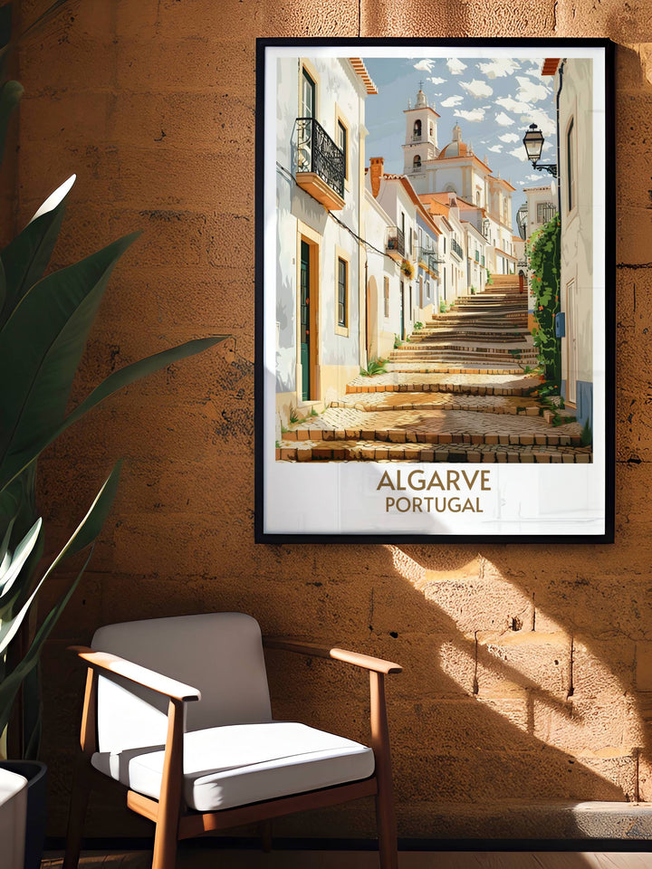 Celebrate the charm of Faro old town with this city print featuring detailed artwork of the Algarves most historic area. Ideal for home decor and makes an excellent gift for anyone who loves Portugal.