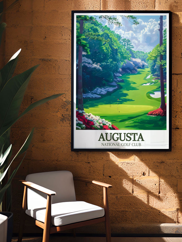 Augusta National travel poster print of Magnolia Lane Amen Corner perfect for creating a golf themed room or as a unique personalized gift for any occasion capturing the spirit of this legendary golf course