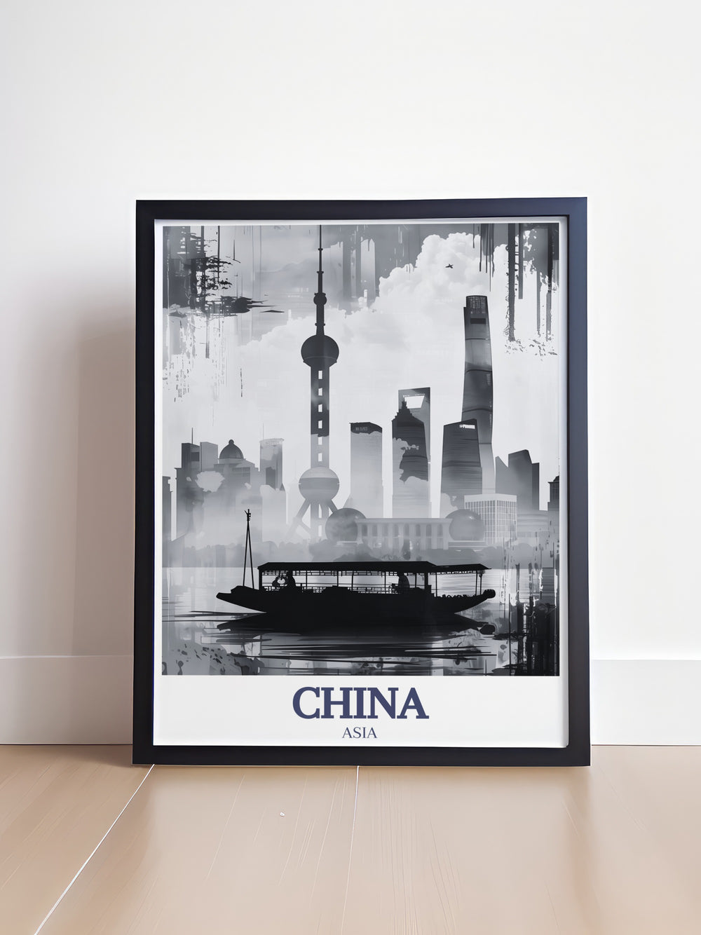 Featuring the stunning Oriental Pearl Tower and Shanghai Tower, this travel print captures the vibrancy and modernity of Shanghais skyline. Perfect as a gift or for personal decor, this art piece combines artistic elegance with the excitement of one of the worlds most famous cities. Its an excellent way to celebrate Chinas dynamic urban landscapes.