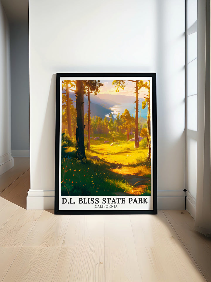 Experience the serene beauty of Emerald Bay Lake Tahoe with our Bliss State Park art prints. These California posters showcase the majestic landscapes of one of the most iconic spots in California State Parks perfect for adding a touch of nature to your home decor