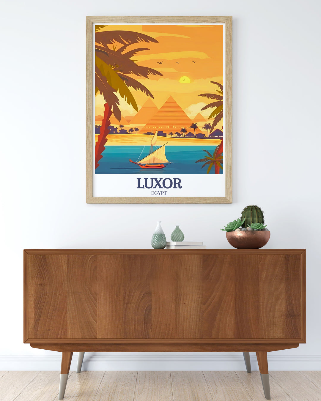 Luxor Egypt art print showcasing the iconic Pyramids of Giza and Nile River perfect for enhancing your home with the beauty of Egypt ideal for living rooms and offices