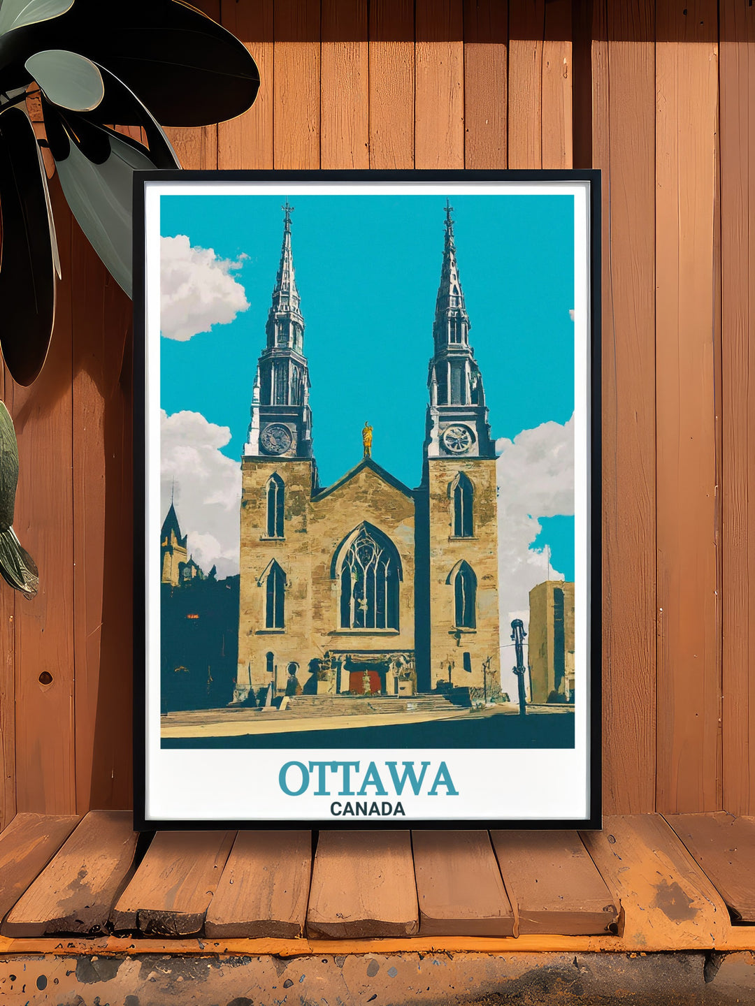 Notre Dame Cathedral Basilica wall art featuring a detailed painting of Ottawas famous cathedral. This beautiful artwork captures the intricate details of the basilica and offers a unique perspective on Ottawas cultural heritage. Perfect for enhancing any living space.